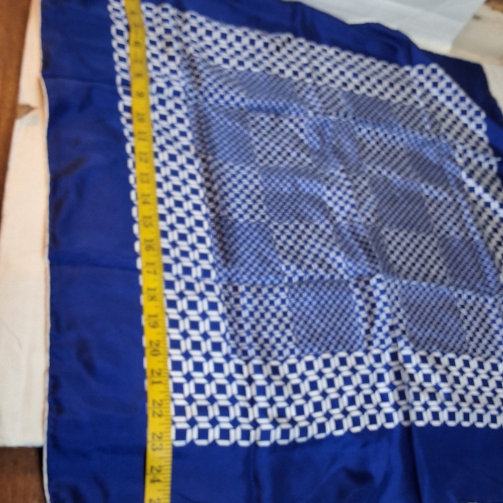 Vintage Jean Caseeere Signed Silk Scarf Blue White Geometric Mod Op Art 60s 70s - Picture 6 of 8